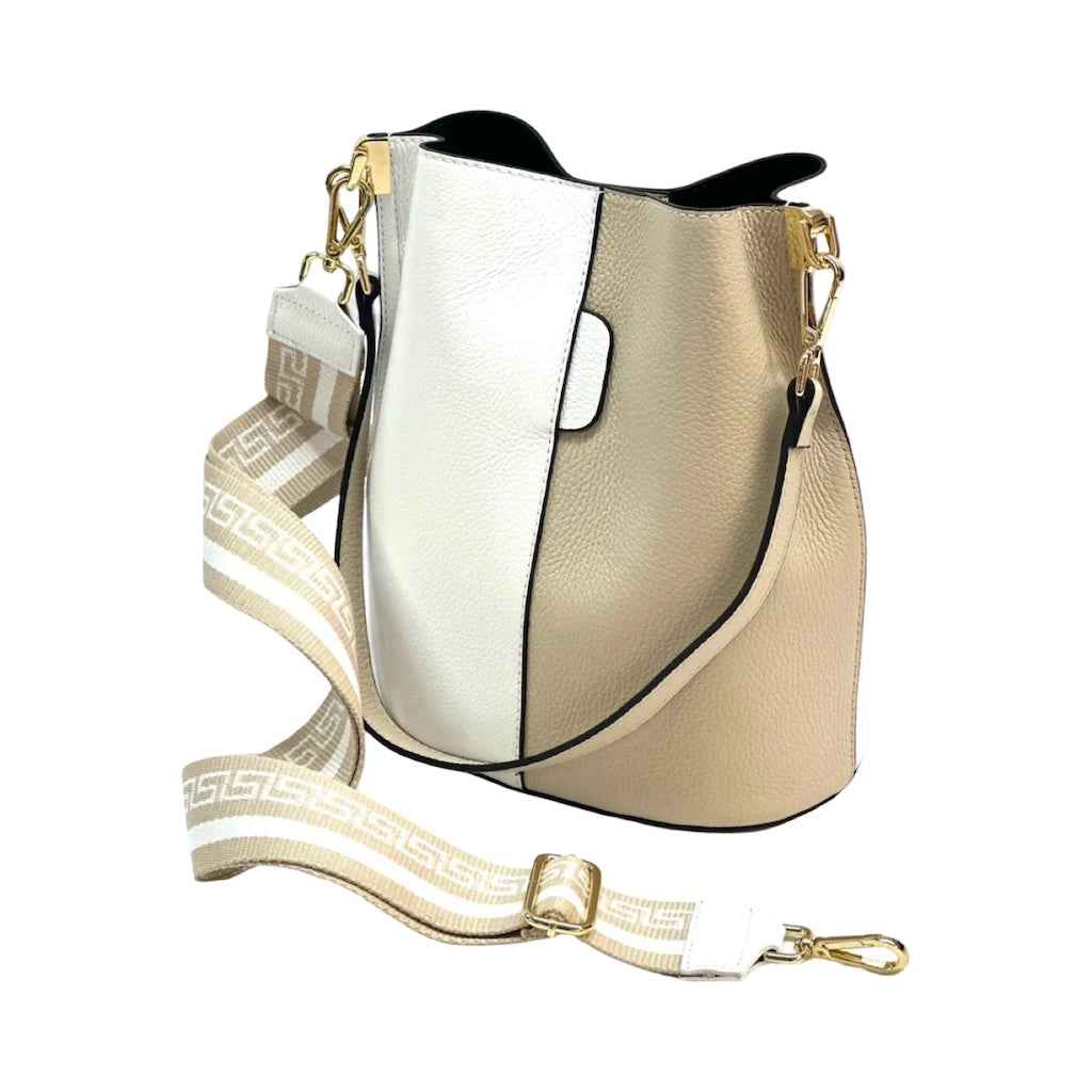 BZNA Bag Shirinia Bianco/Beige Leder Italy Damen Handtasche Schultertasche Tasche
