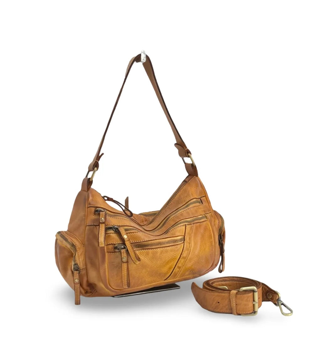 BZNA Bag Panna Cognac Italy Designer Leder Schulter Ledertasche Umhängetasche - B Z N A