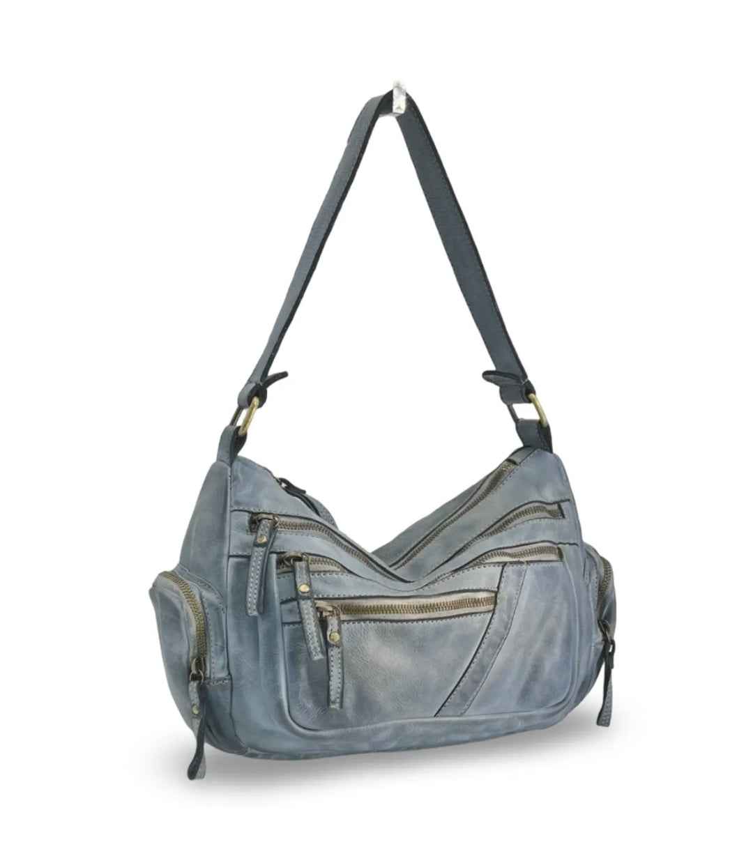 BZNA Bag Panna Denim Blau Italy Designer Leder Schulter Ledertasche Umhängetasche