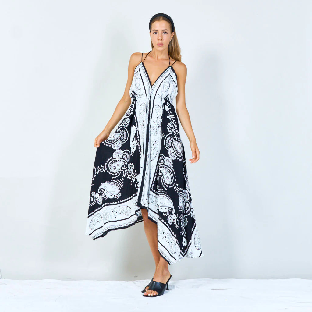 BZNA Sommer Weiß Zipfelkleid Elegant Paisley Print Riemchen Maxi Kleid oneSize - B Z N A