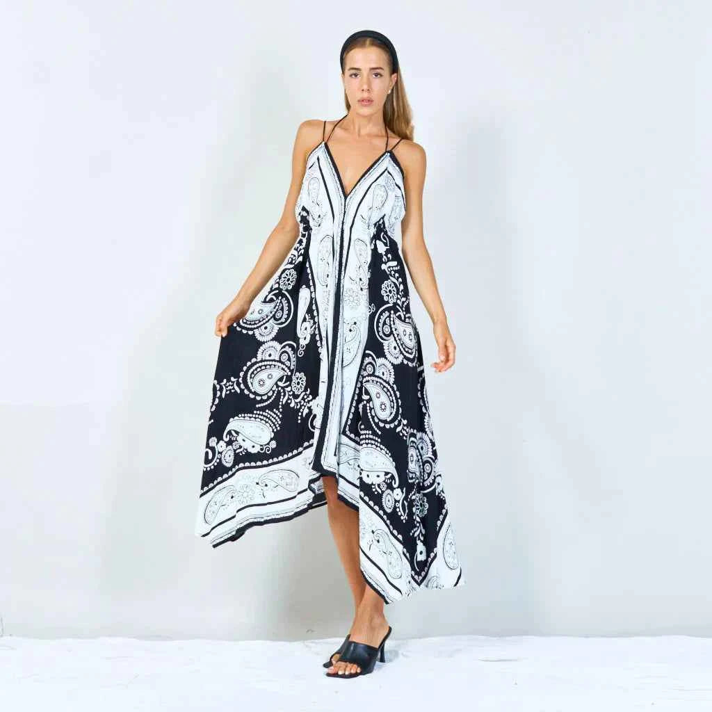 BZNA Sommer Weiß Zipfelkleid Elegant Paisley Print Riemchen Maxi Kleid oneSize