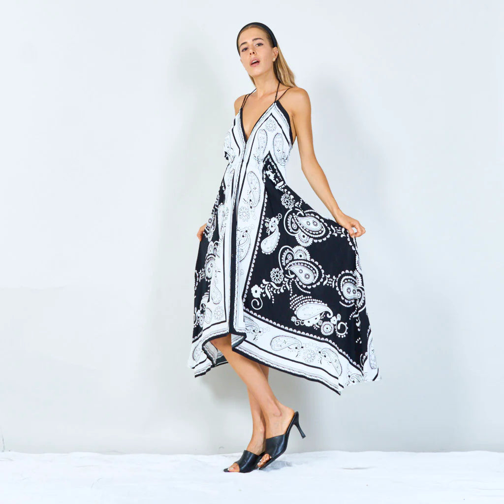 BZNA Sommer Weiß Zipfelkleid Elegant Paisley Print Riemchen Maxi Kleid oneSize - B Z N A