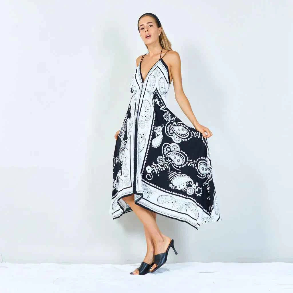 BZNA Sommer Weiß Zipfelkleid Elegant Paisley Print Riemchen Maxi Kleid oneSize