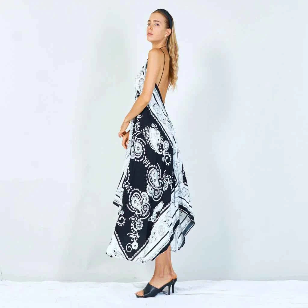 BZNA Sommer Weiß Zipfelkleid Elegant Paisley Print Riemchen Maxi Kleid oneSize