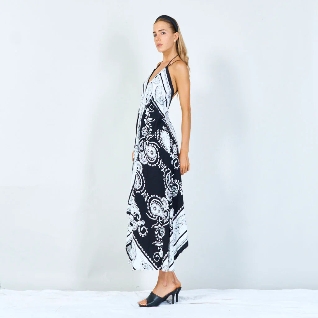 BZNA Sommer Weiß Zipfelkleid Elegant Paisley Print Riemchen Maxi Kleid oneSize - B Z N A