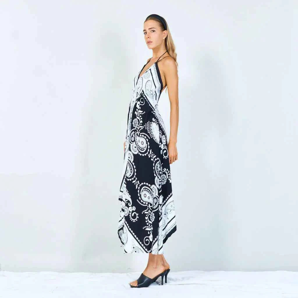 BZNA Sommer Weiß Zipfelkleid Elegant Paisley Print Riemchen Maxi Kleid oneSize