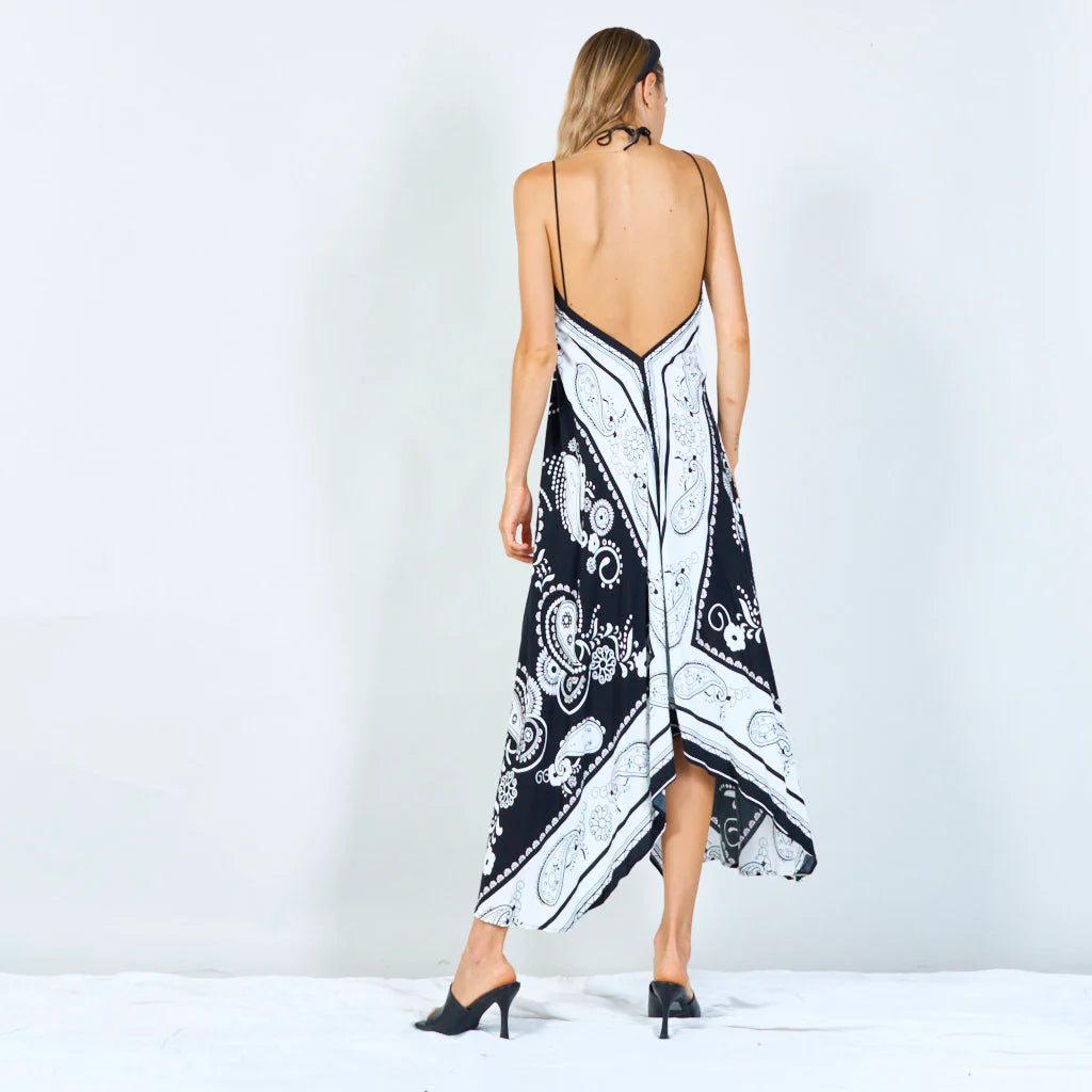 BZNA Sommer Weiß Zipfelkleid Elegant Paisley Print Riemchen Maxi Kleid oneSize - B Z N A