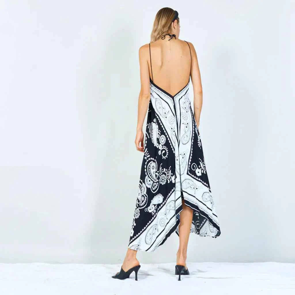 BZNA Sommer Weiß Zipfelkleid Elegant Paisley Print Riemchen Maxi Kleid oneSize