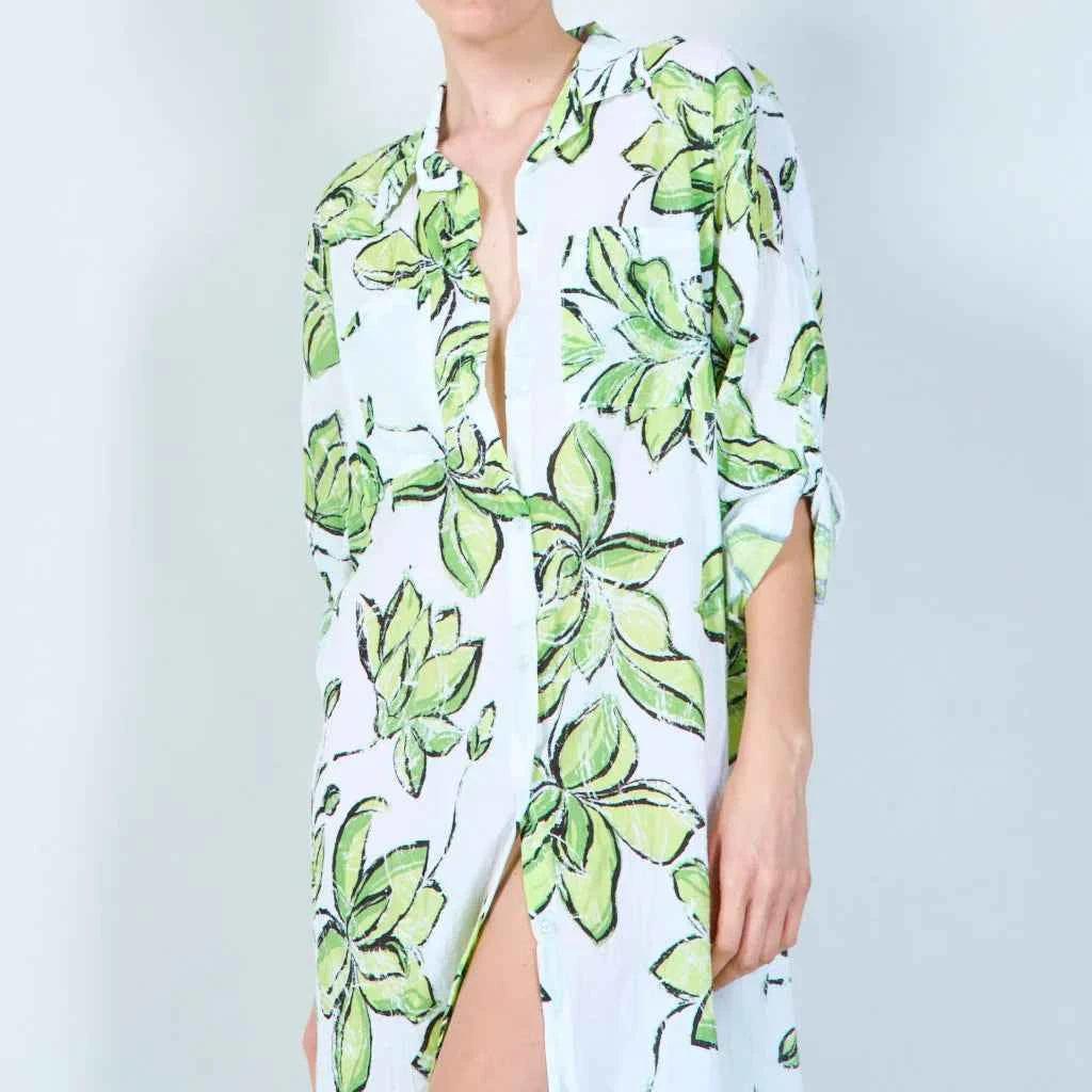 BZNA Sommer MAXI Kleid mit tropischem Blattdruck mit Schlitz oneSize