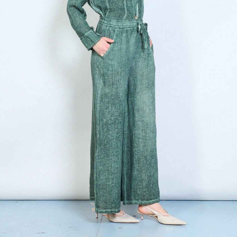 BZNA Berlin Leinen Leinenhose mit weitem Bein und Kordelzug in der Taille Onesize