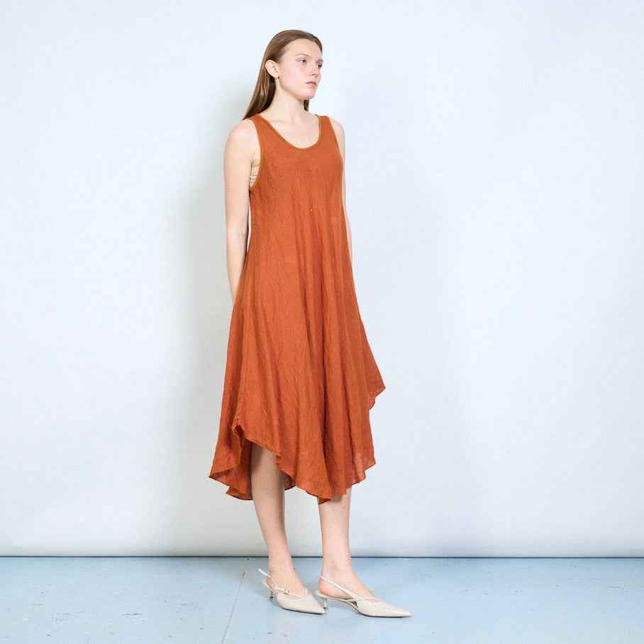 BZNA Leinen langes weiches drapiertes ärmelloses Midikleid aus Leinen Onesize