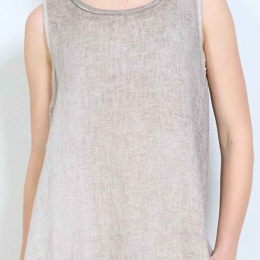 BZNA Leinen Kleid Fließendes langes Kleid aus Leinen mit U-Ausschnitt Onesize