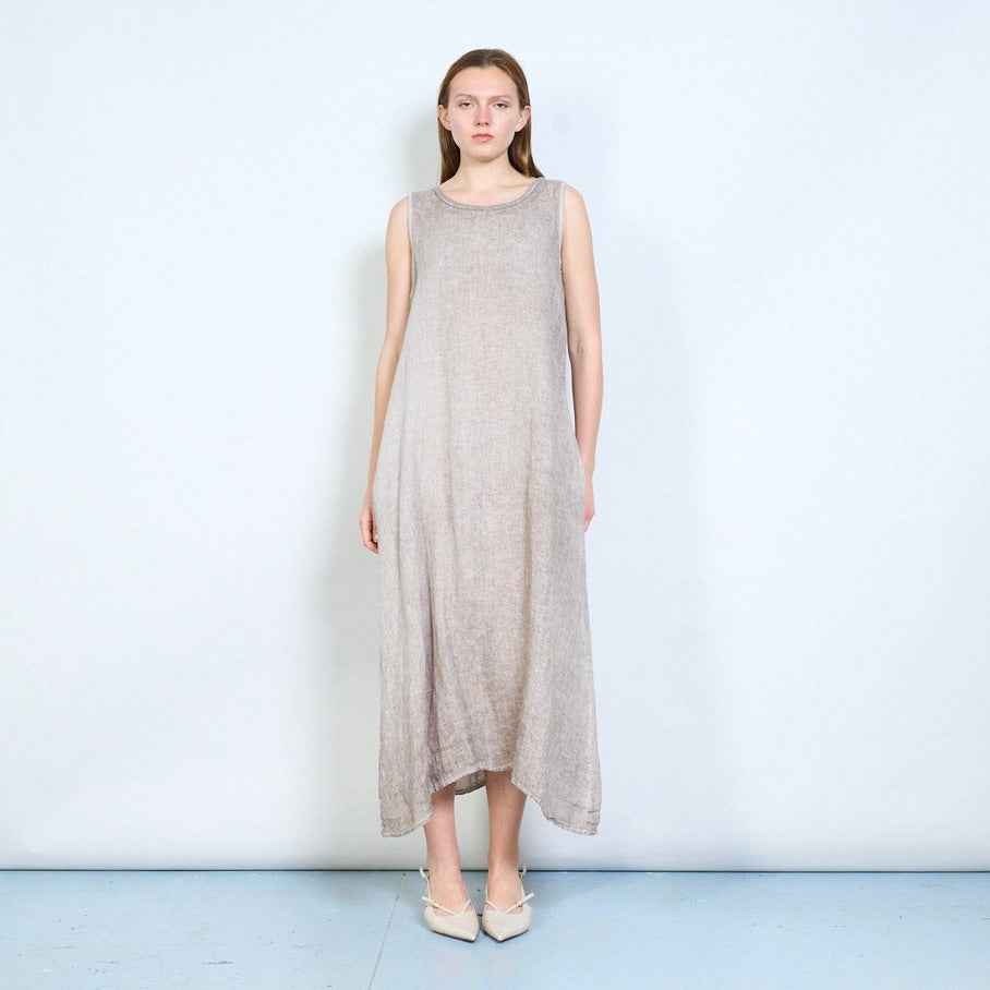BZNA Leinen Kleid Fließendes langes Kleid aus Leinen mit U-Ausschnitt Onesize