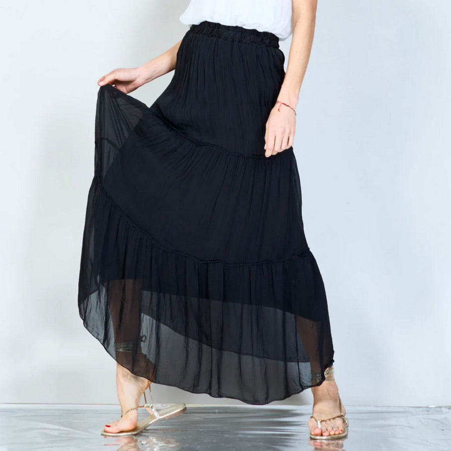 BZNA Rock mit Seide Rüschen Seidenchiffon Seidenrock Onesize - B Z N A