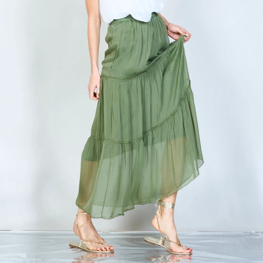 BZNA Rock mit Seide Rüschen Seidenchiffon Seidenrock Onesize - B Z N A