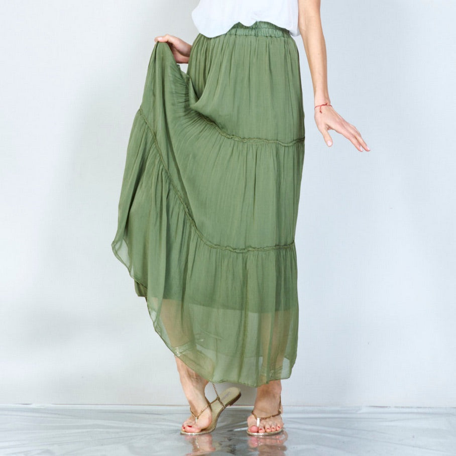 BZNA Rock mit Seide Rüschen Seidenchiffon Seidenrock Onesize - B Z N A