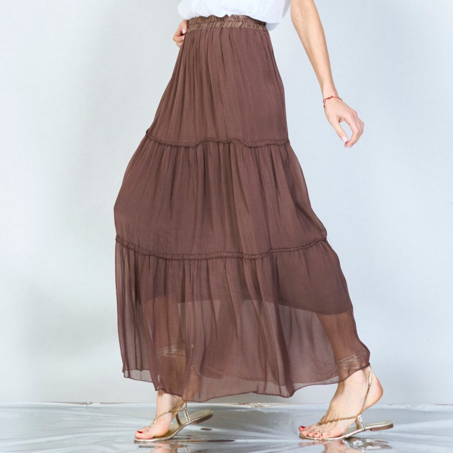 BZNA Rock mit Seide Rüschen Seidenchiffon Seidenrock Onesize - B Z N A