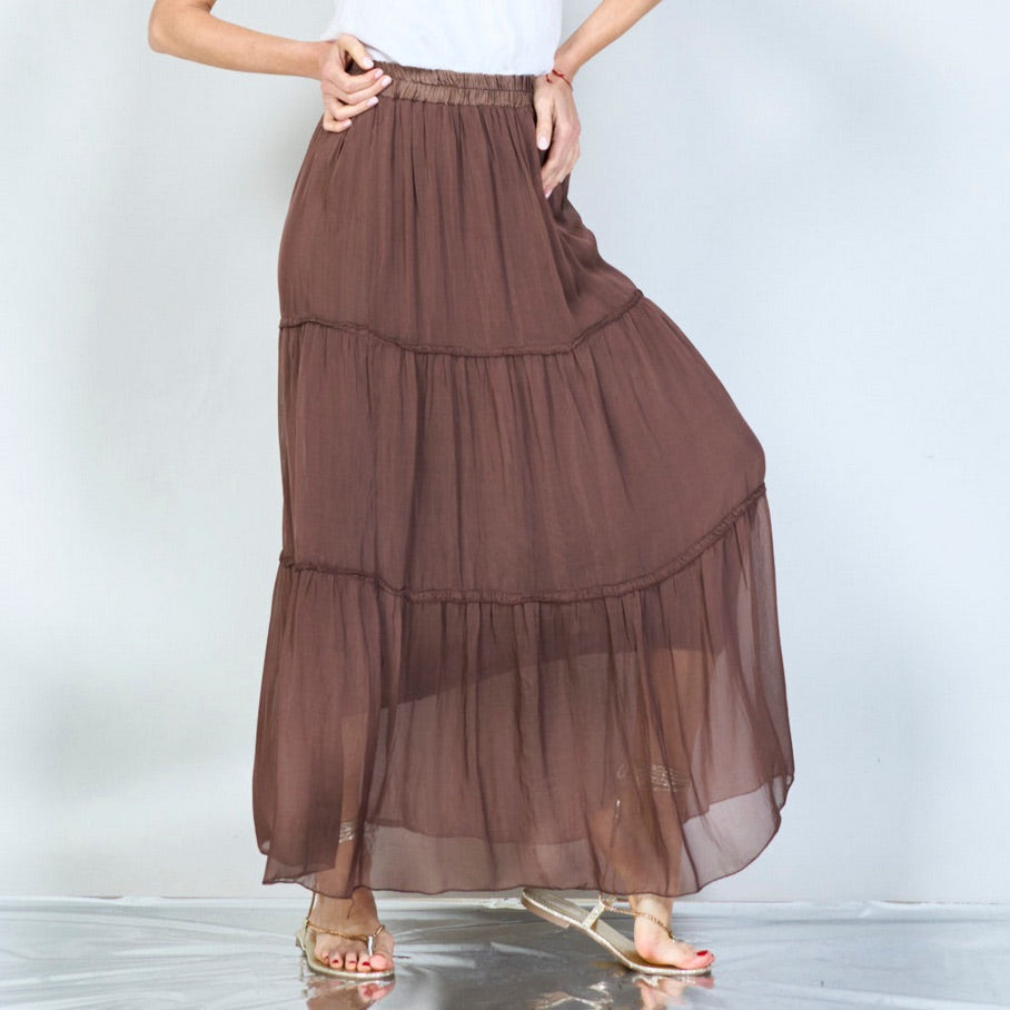 BZNA Rock mit Seide Rüschen Seidenchiffon Seidenrock Onesize - B Z N A