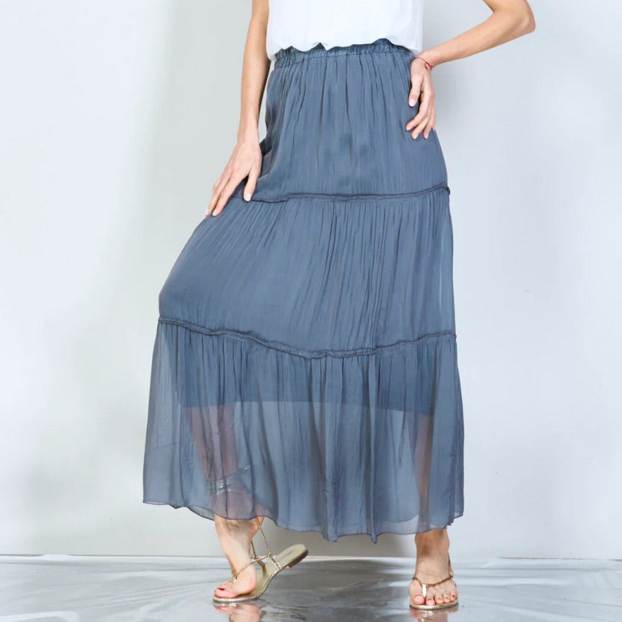 BZNA Rock mit Seide Rüschen Seidenchiffon Seidenrock Onesize - B Z N A