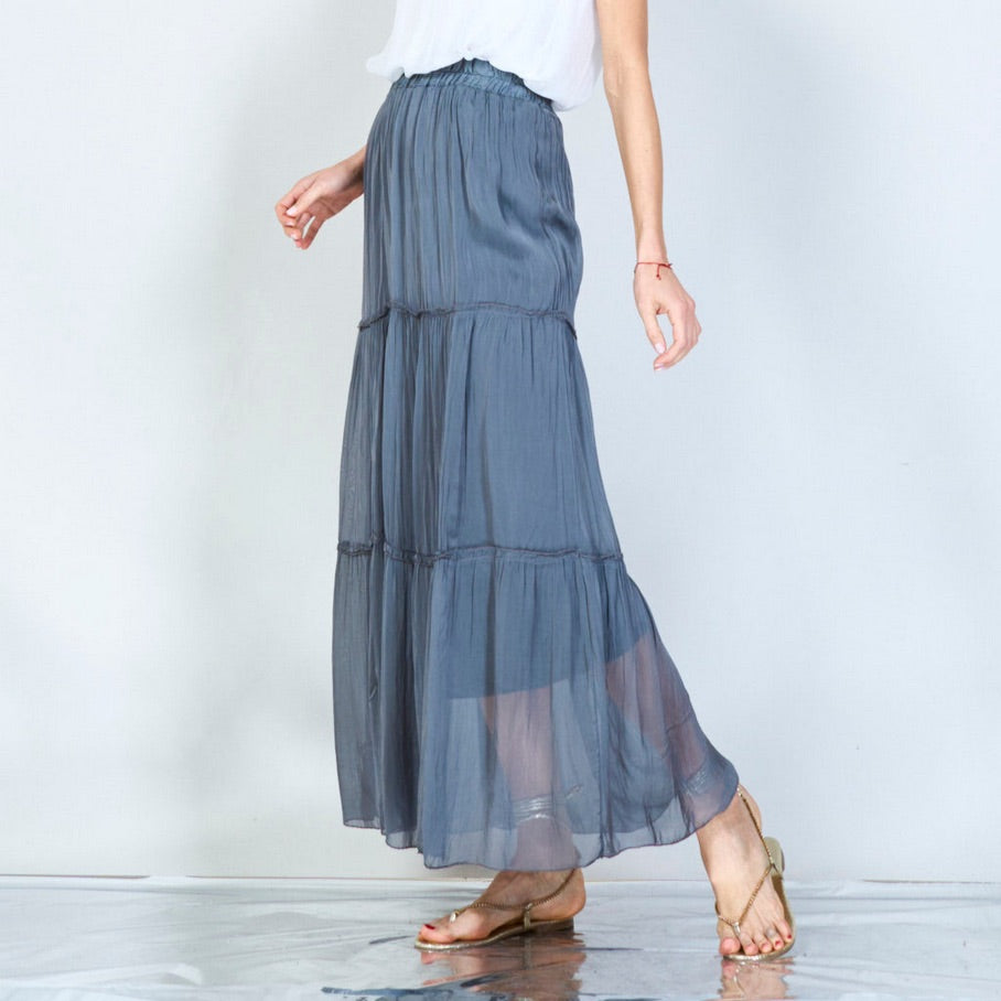 BZNA Rock mit Seide Rüschen Seidenchiffon Seidenrock Onesize - B Z N A