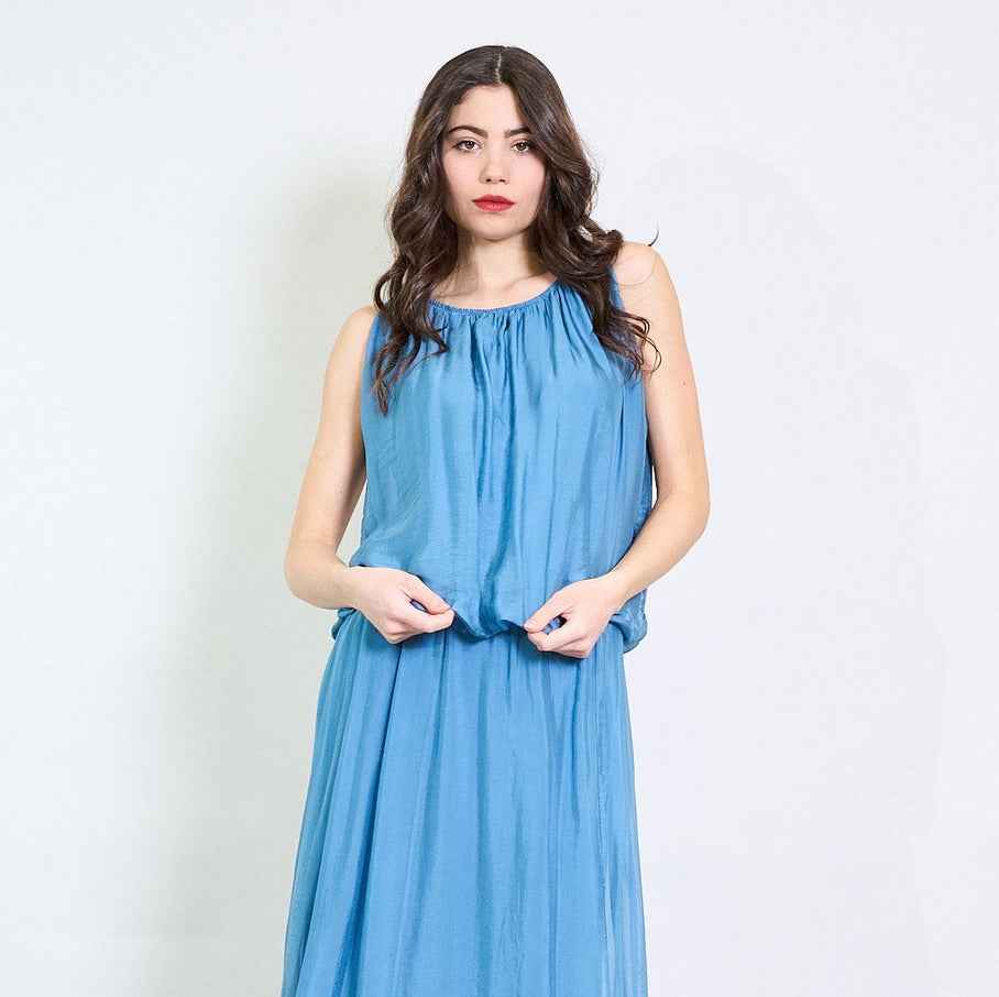 BZNA Bluse mit Seide Ärmelloses gesammelter Ausschnitt luftiger Chiffonbluse