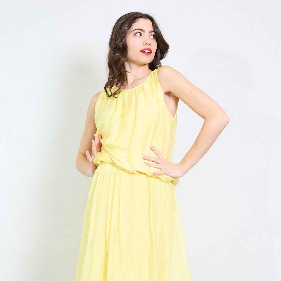 BZNA Bluse mit Seide Ärmelloses gesammelter Ausschnitt luftiger Chiffonbluse