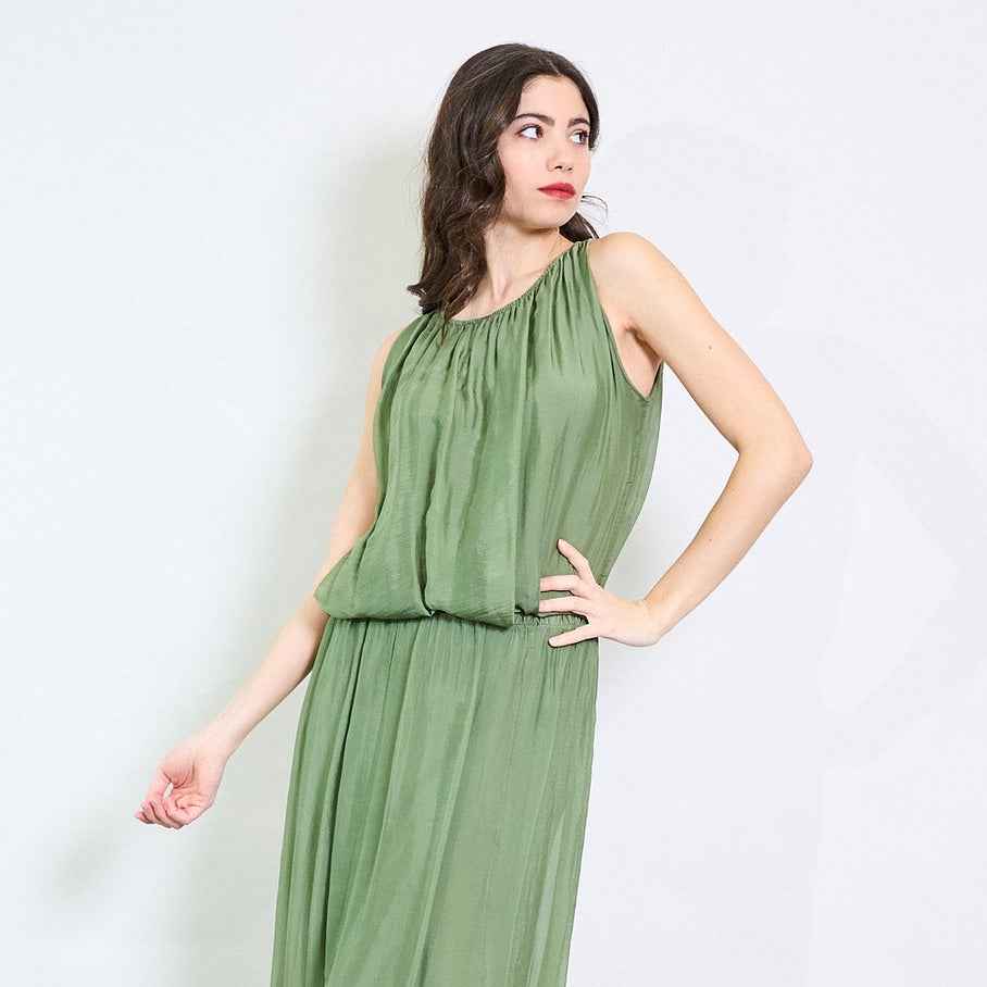 BZNA Bluse mit Seide Ärmelloses gesammelter Ausschnitt luftiger Chiffonbluse