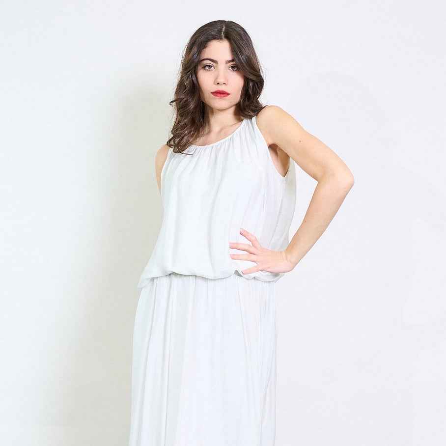 BZNA Bluse mit Seide Ärmelloses gesammelter Ausschnitt luftiger Chiffonbluse