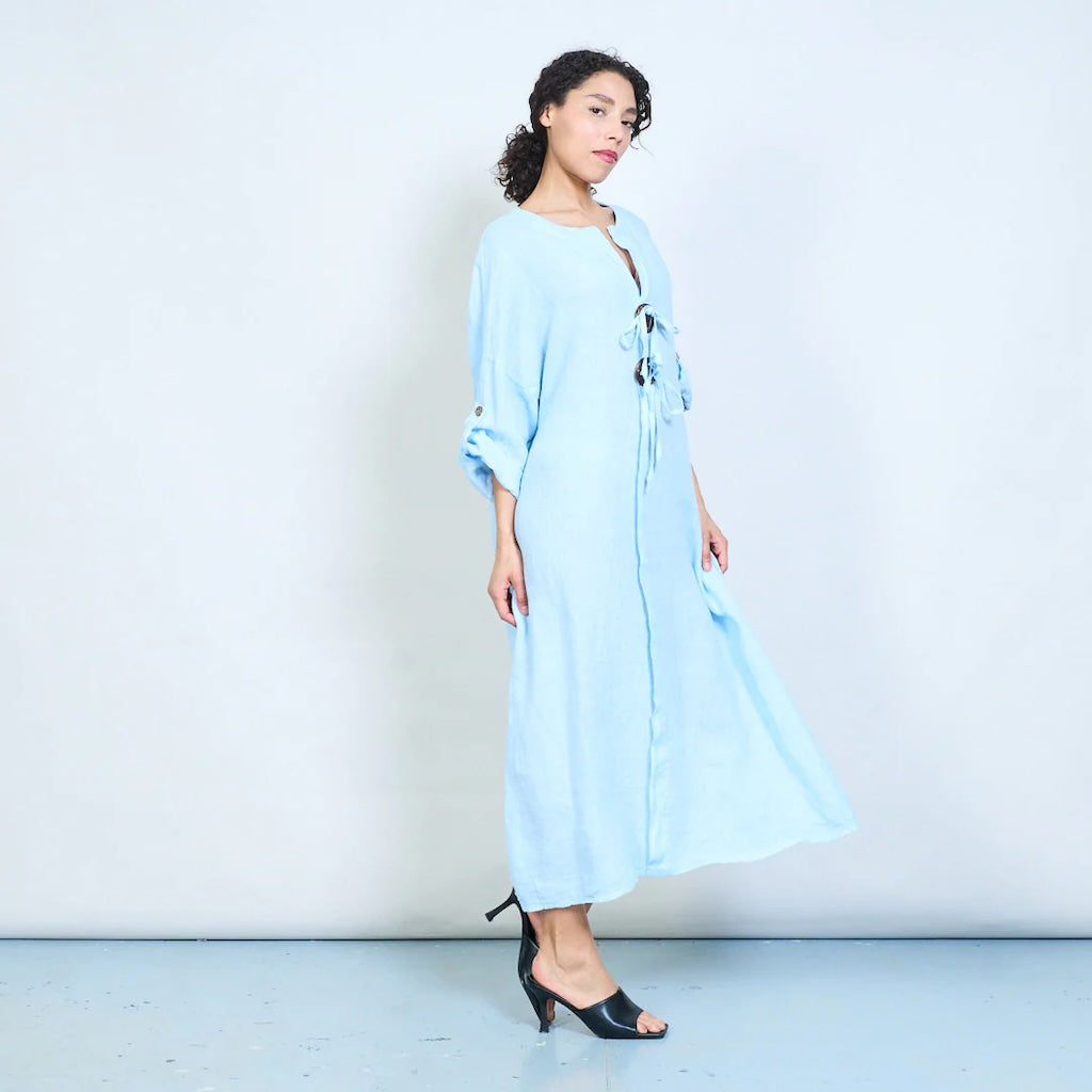 BZNA Maxikleid Lässiges Leinen Midikleid aus Leinen mit Schnürung oneSize 36-44 - B Z N A