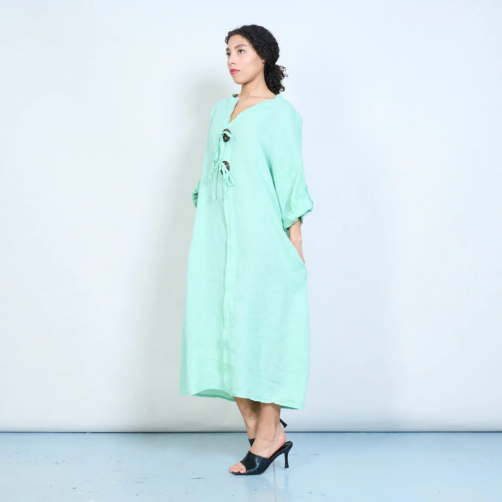 BZNA Maxikleid Lässiges Leinen Midikleid aus Leinen mit Schnürung oneSize 36-44 - B Z N A