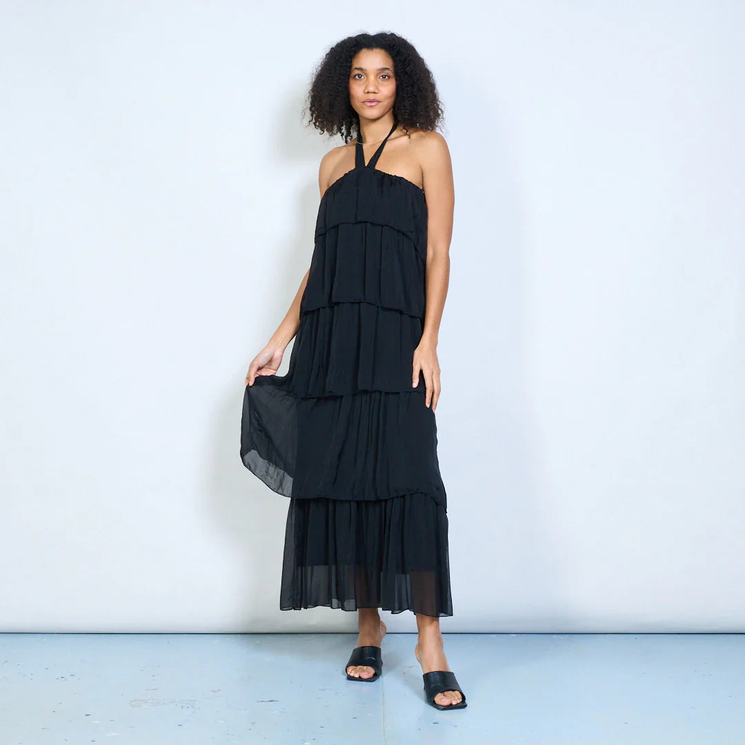 BZNA Sommer Neckholder Stufen Maxikleid Stufen Seidenkleid Chiffonkleid oneSize - B Z N A