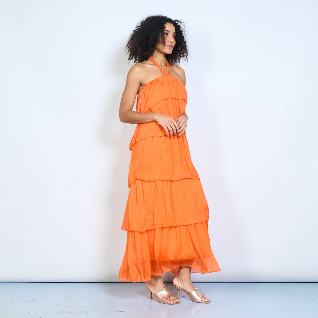 BZNA Sommer Neckholder Stufen Maxikleid Stufen Seidenkleid Chiffonkleid oneSize - B Z N A