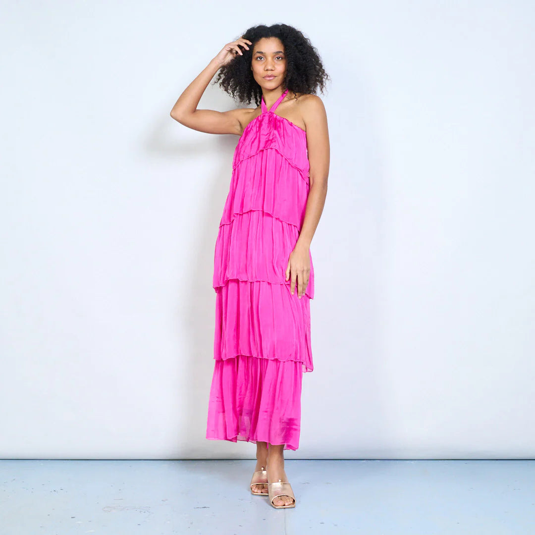 BZNA Sommer Neckholder Stufen Maxikleid Stufen Seidenkleid Chiffonkleid oneSize - B Z N A