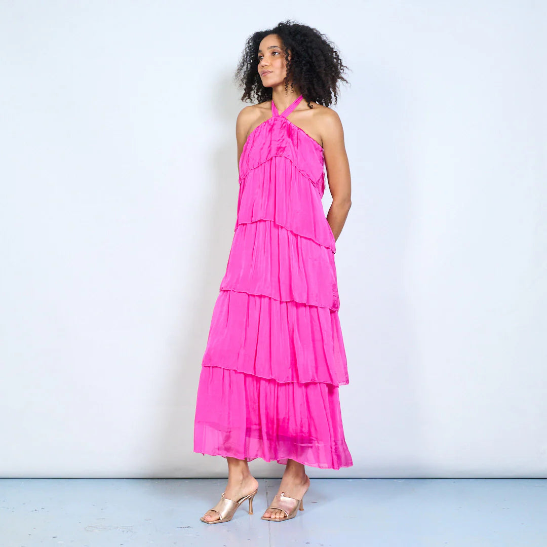 BZNA Sommer Neckholder Stufen Maxikleid Stufen Seidenkleid Chiffonkleid oneSize - B Z N A