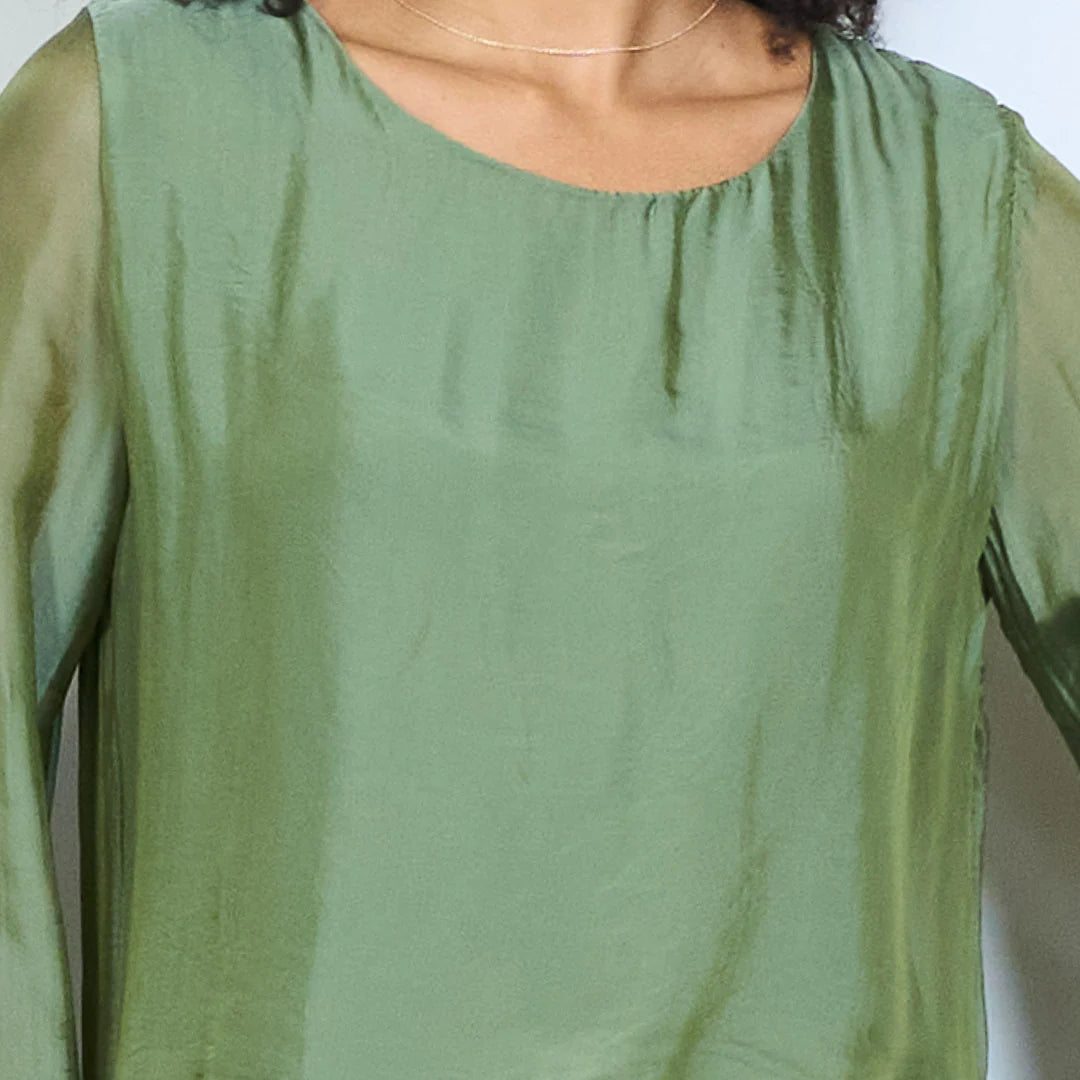 BZNA Seidenbluse Tunika Seidentunika Seidenchiffonbluselangen Ärmeln und Bindesaum oneSize - B Z N A