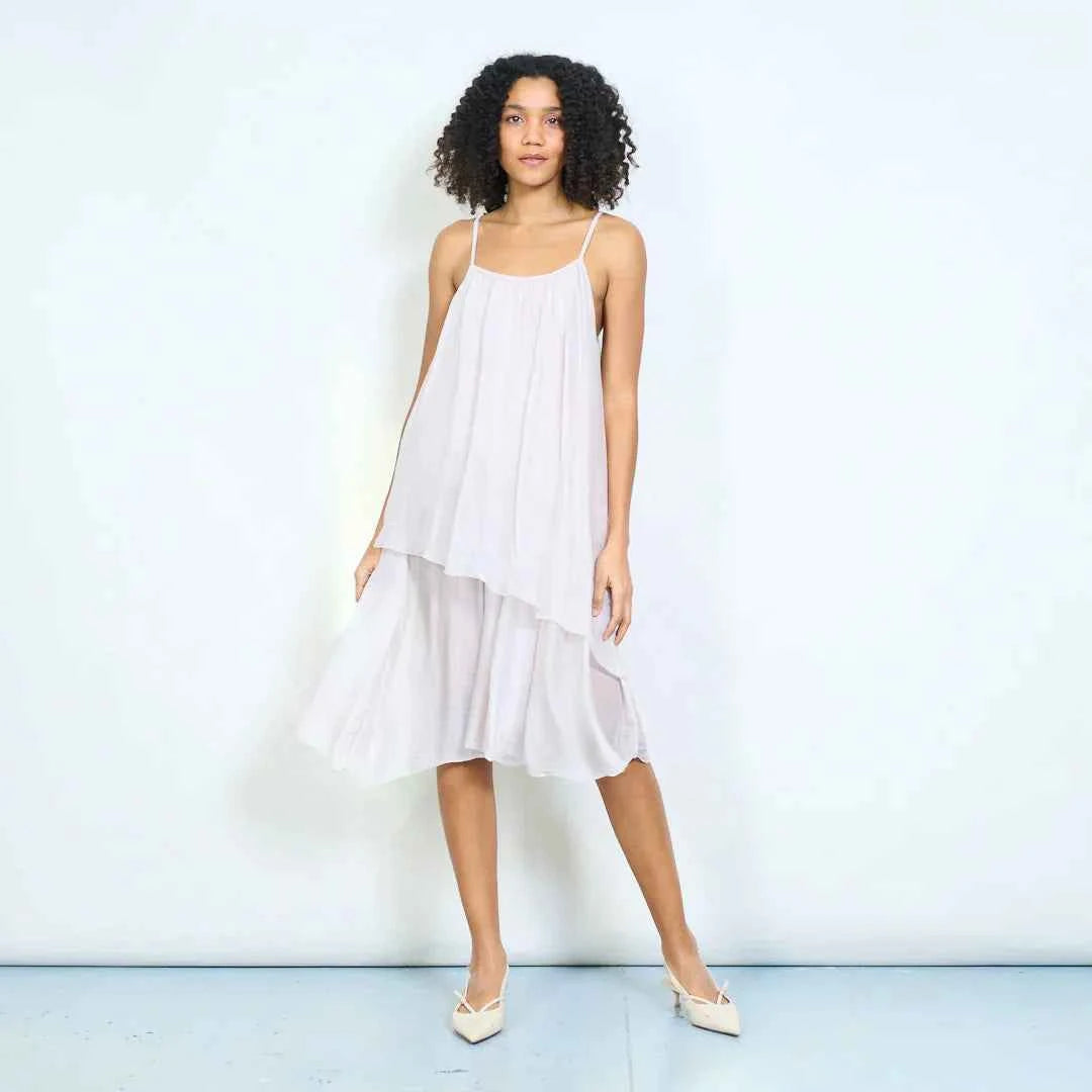 BZNA Ibiza Kleid Mehrlagiges drapiertes Träger Midikleid Swing-Stil oneSize