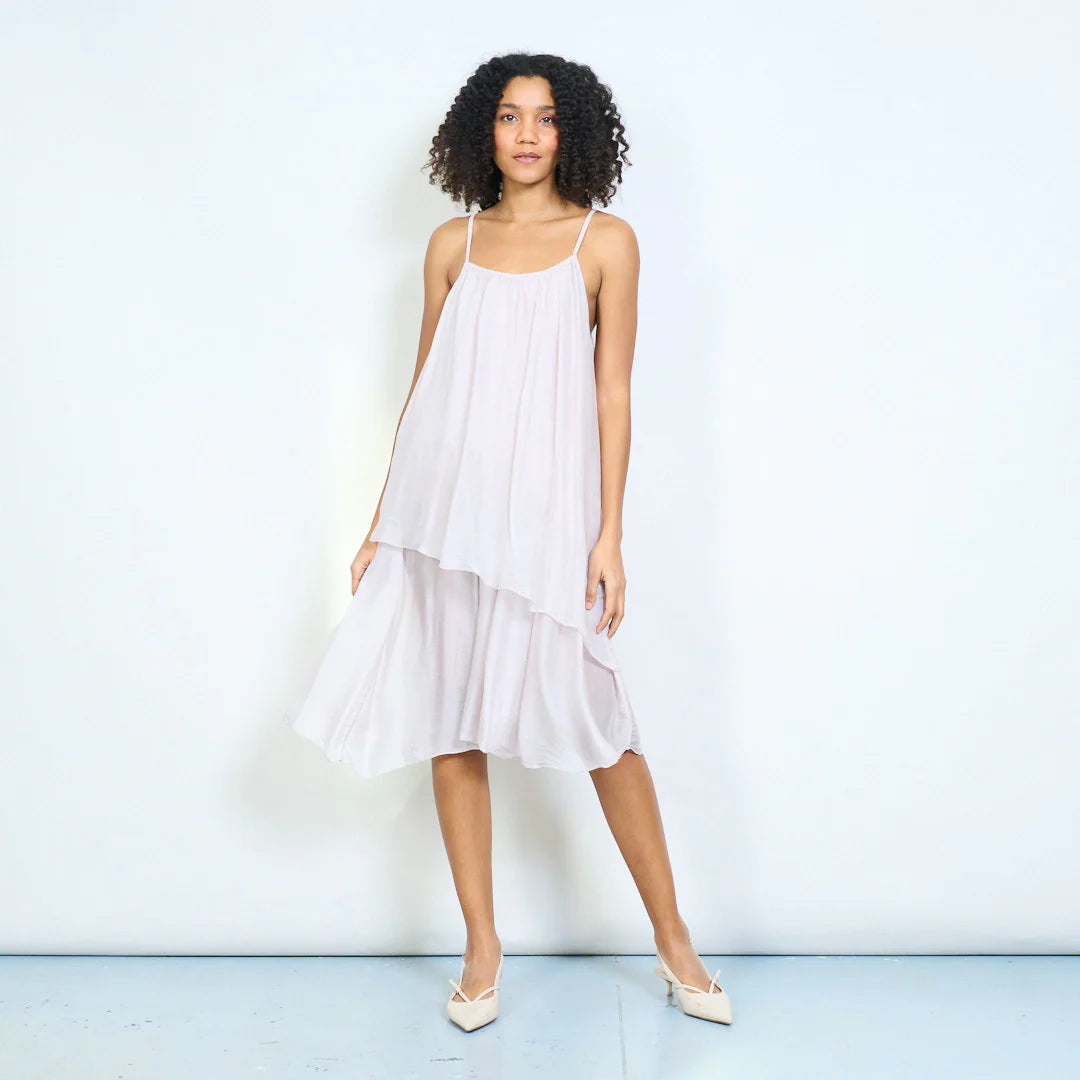 BZNA Ibiza Kleid Mehrlagiges drapiertes Träger Midikleid Swing-Stil oneSize - B Z N A