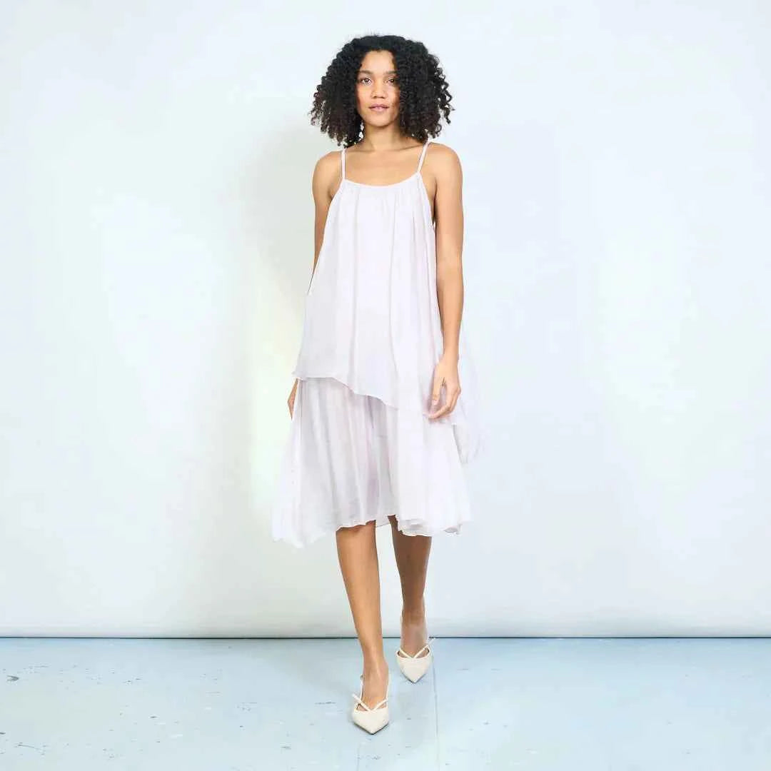 BZNA Ibiza Kleid Mehrlagiges drapiertes Träger Midikleid Swing-Stil oneSize