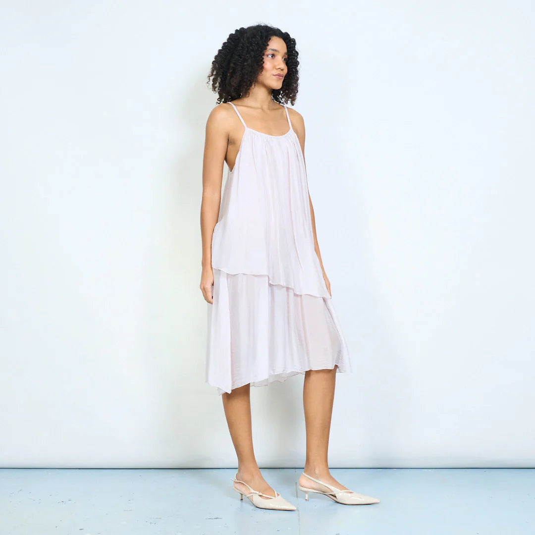 BZNA Ibiza Kleid Mehrlagiges drapiertes Träger Midikleid Swing-Stil oneSize - B Z N A