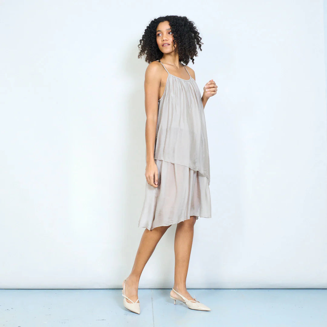 BZNA Ibiza Kleid Mehrlagiges drapiertes Träger Midikleid Swing-Stil oneSize - B Z N A