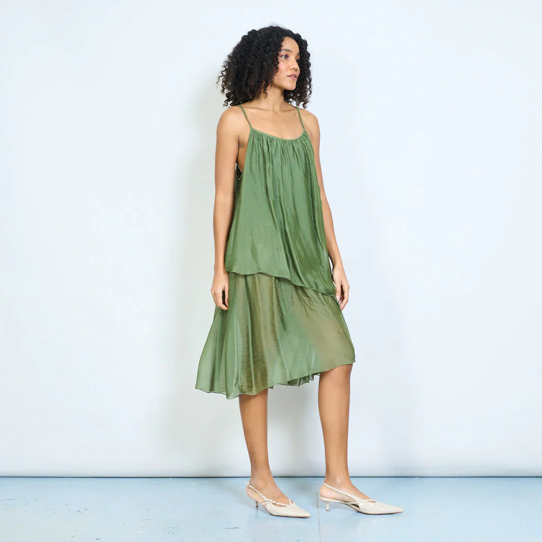 BZNA Ibiza Kleid Mehrlagiges drapiertes Träger Midikleid Swing-Stil oneSize - B Z N A