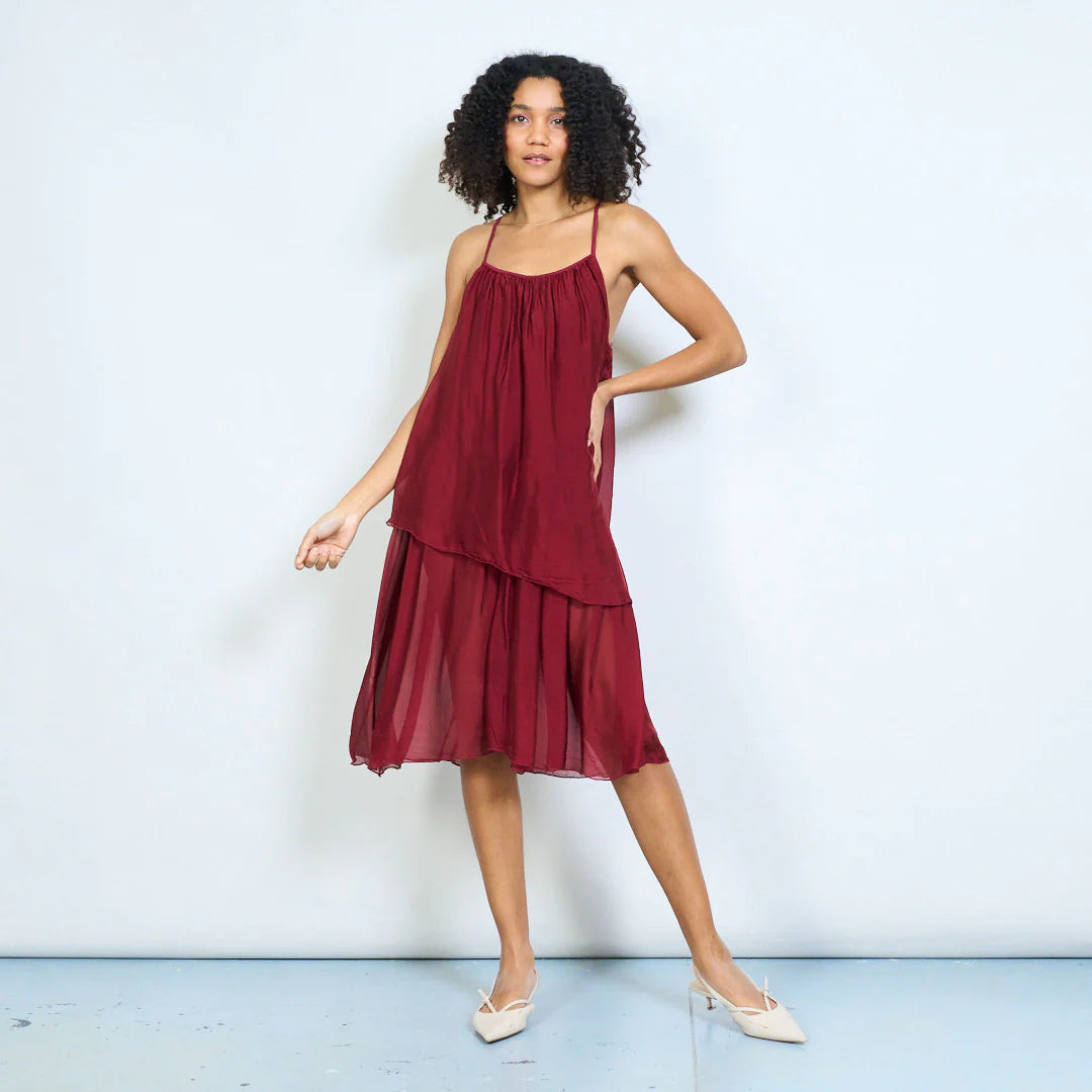 BZNA Ibiza Kleid Mehrlagiges drapiertes Träger Midikleid Swing-Stil oneSize - B Z N A