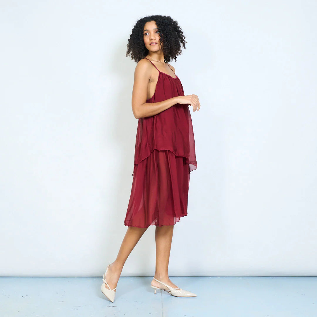 BZNA Ibiza Kleid Mehrlagiges drapiertes Träger Midikleid Swing-Stil oneSize - B Z N A