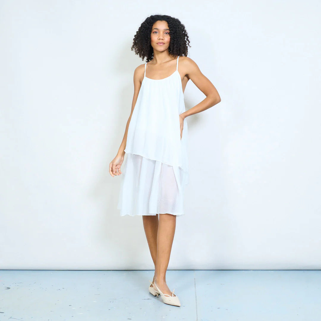 BZNA Ibiza Kleid Mehrlagiges drapiertes Träger Midikleid Swing-Stil oneSize - B Z N A