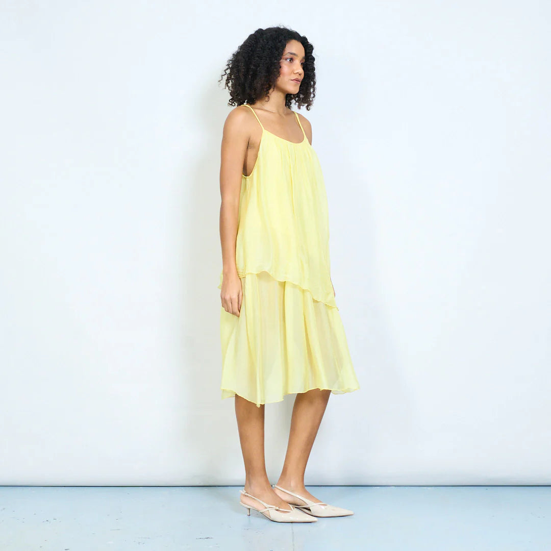 BZNA Ibiza Kleid Mehrlagiges drapiertes Träger Midikleid Swing-Stil oneSize - B Z N A