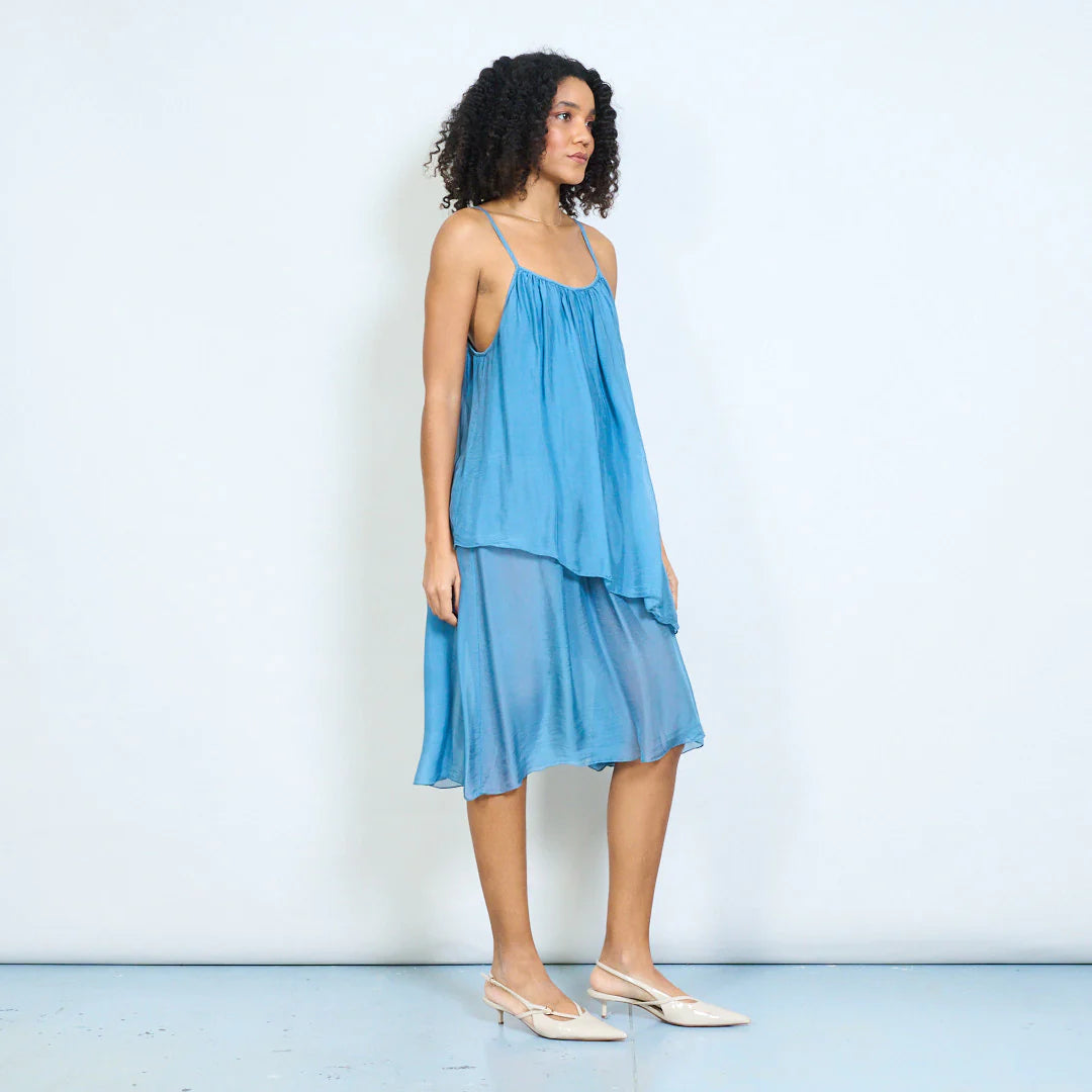 BZNA Ibiza Kleid Mehrlagiges drapiertes Träger Midikleid Swing-Stil oneSize - B Z N A