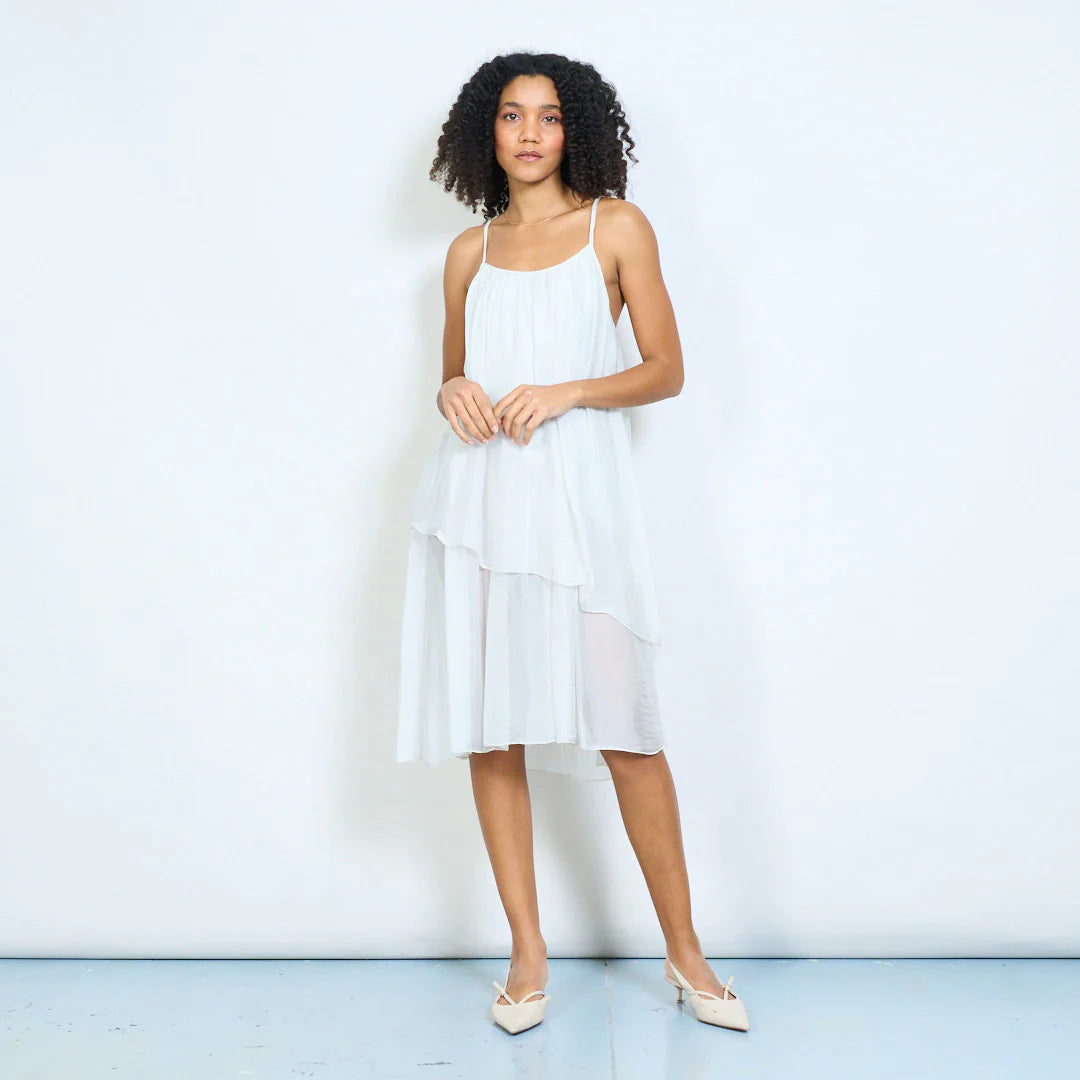 BZNA Ibiza Kleid Mehrlagiges drapiertes Träger Midikleid Swing-Stil oneSize - B Z N A