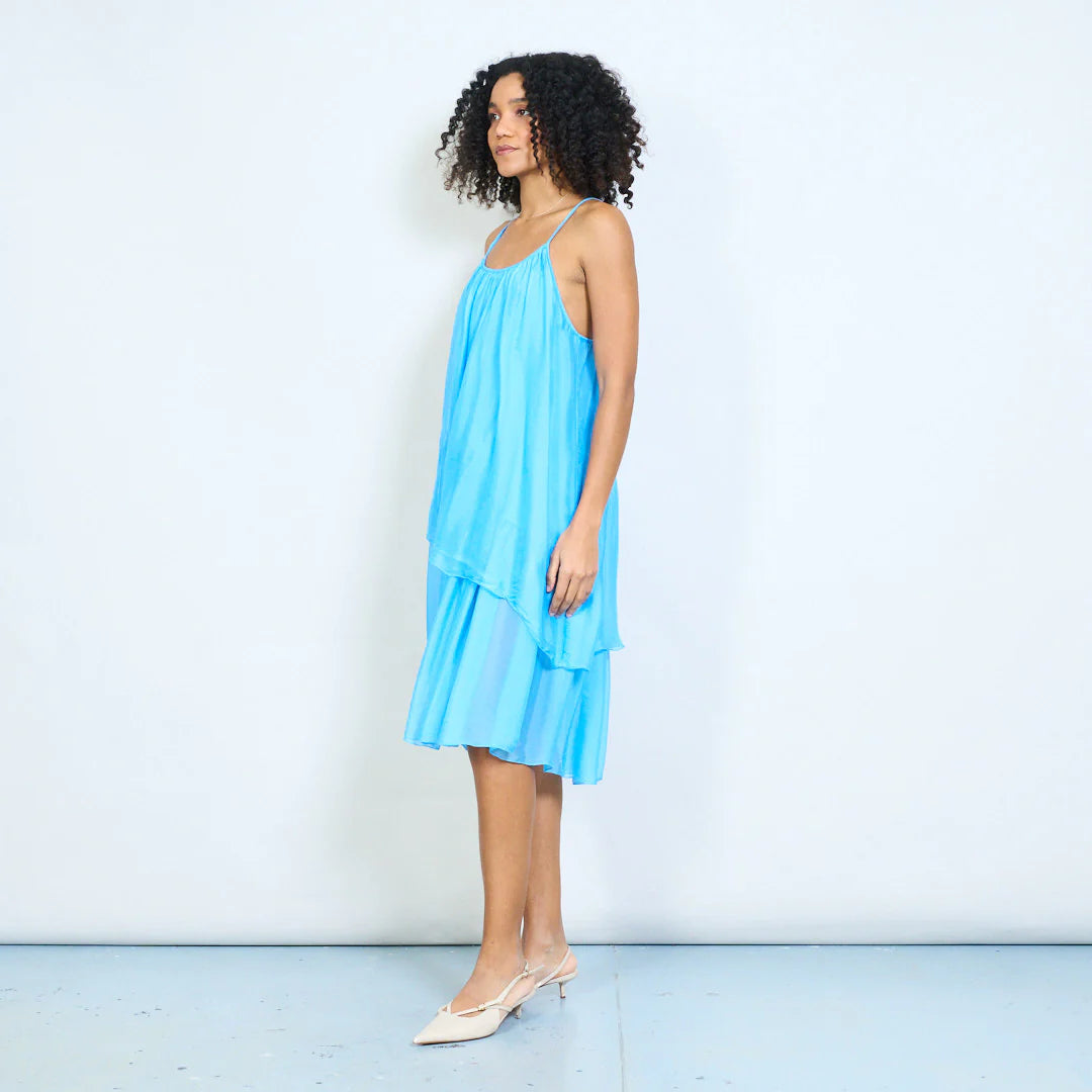 BZNA Ibiza Kleid Mehrlagiges drapiertes Träger Midikleid Swing-Stil oneSize - B Z N A