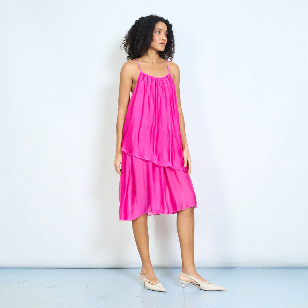 BZNA Ibiza Kleid Mehrlagiges drapiertes Träger Midikleid Swing-Stil oneSize - B Z N A