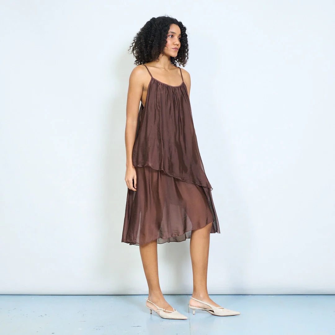 BZNA Ibiza Kleid Mehrlagiges drapiertes Träger Midikleid Swing-Stil oneSize - B Z N A